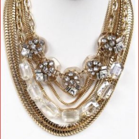 SHOP HQ multi chain and crystal station gold tone necklace 6 strands - Picture 6 of 6